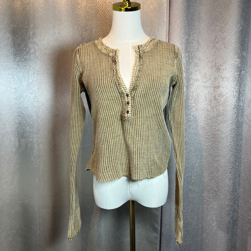 Free People Beige Knit Henley Long Sleeve Top - Picture 8 of 8
